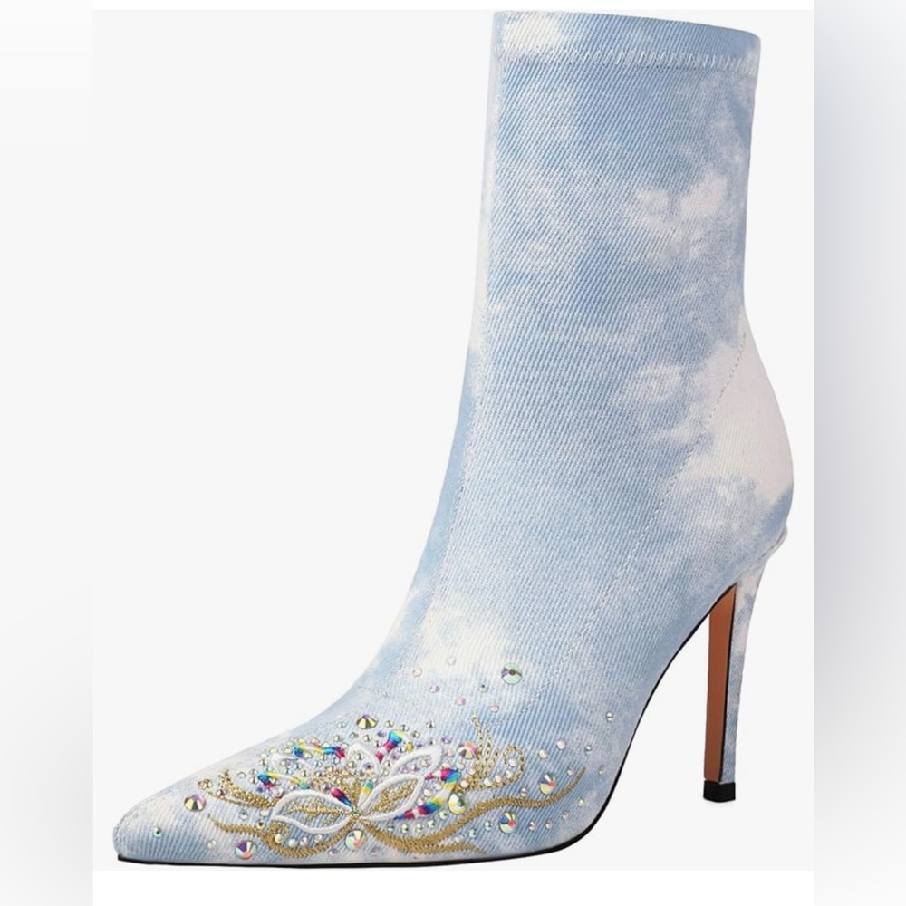 Reitoye Denim Stretch Ankle Boots Pointed Toe Stiletto Booties